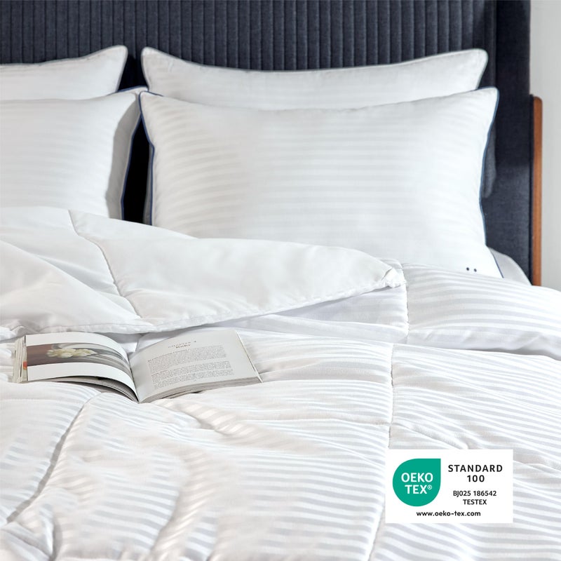 Bedsure Duvet Insert King Size - Lightweight Comforter, Quilted Cooling Duvet Insert, Down Alternative Summer Comforter with 8 Tabs, Ultra Soft Blanket, Striped, King, White, 90x102 inches - Image 3