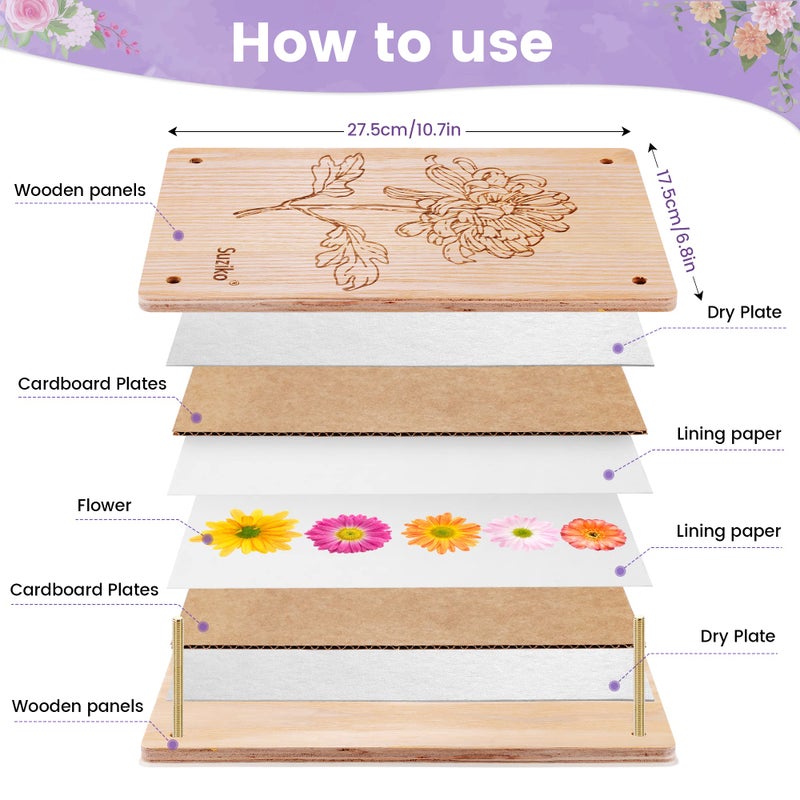Suziko Large Flower Press Kit 10.8 x 6.9 inch for Adults Kids, Flower and Plant Preservation Kit, Arts and Crafts for Adults Leaf Press, Great Gift for Lovers - Image 4