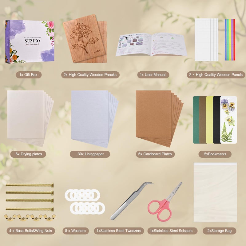 Suziko Large Flower Press Kit 10.8 x 6.9 inch for Adults Kids, Flower and Plant Preservation Kit, Arts and Crafts for Adults Leaf Press, Great Gift for Lovers - Image 2