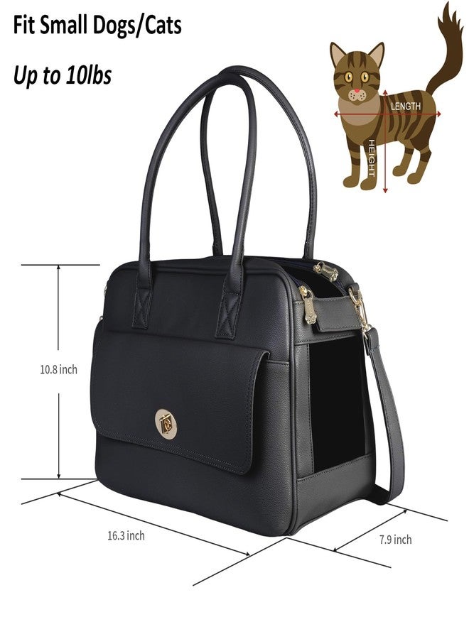 Minsong Pet Carrier Dog Purse Carrier Cat Soft-Sided Dog Carriers for Puppy Kitten, Fashion Leather Handbag Tote Travel Pet Bag for Small Dogs Cats, TSA Airline Approved (Black) - Image 2