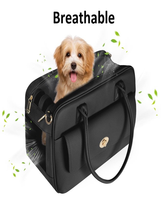 Minsong Pet Carrier Dog Purse Carrier Cat Soft-Sided Dog Carriers for Puppy Kitten, Fashion Leather Handbag Tote Travel Pet Bag for Small Dogs Cats, TSA Airline Approved (Black) - Image 5