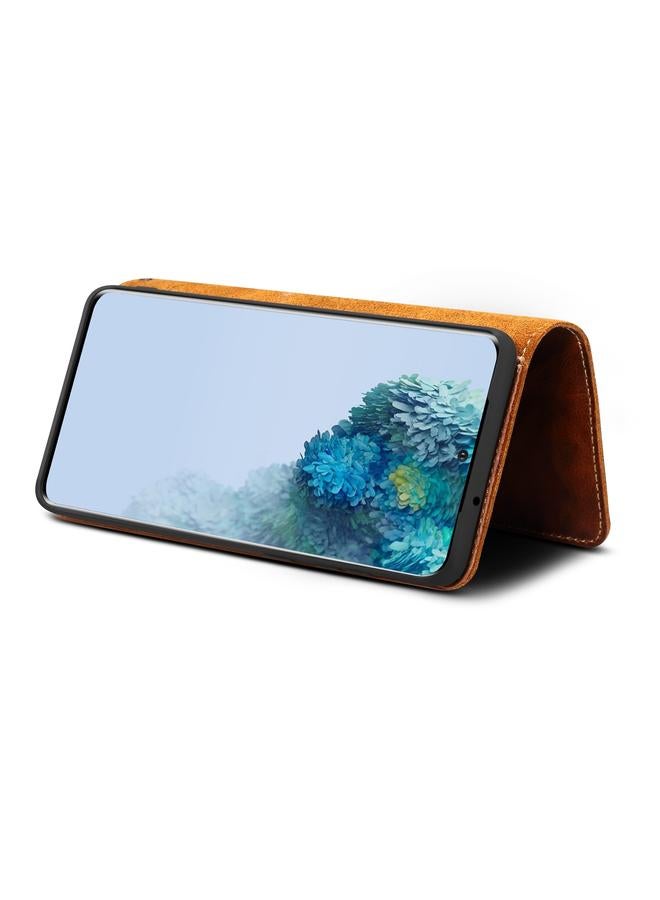 Denior Case For Samsung Galaxy S20+ Oil Wax Cowhide DK Magnetic Button Leather Phone Case - Image 4