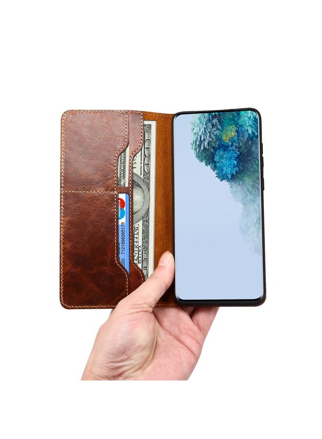 Denior Case For Samsung Galaxy S20+ Oil Wax Cowhide DK Magnetic Button Leather Phone Case - Image 5