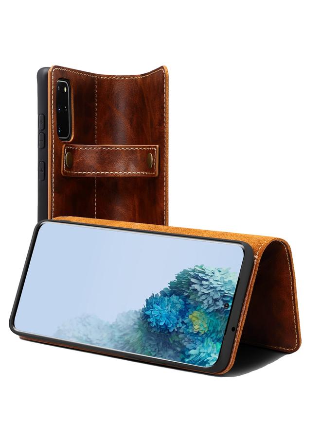 Denior Case For Samsung Galaxy S20+ Oil Wax Cowhide DK Magnetic Button Leather Phone Case - Image 1