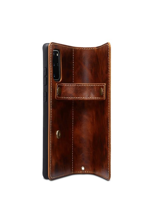 Denior Case For Samsung Galaxy S20+ Oil Wax Cowhide DK Magnetic Button Leather Phone Case - Image 3