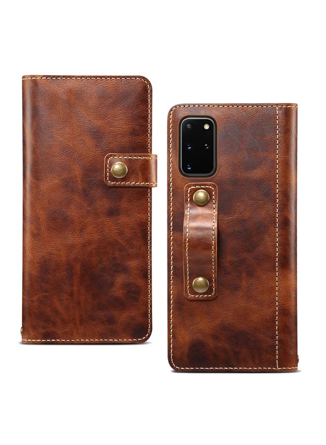 Denior Case For Samsung Galaxy S20+ Oil Wax Cowhide DK Magnetic Button Leather Phone Case - Image 2