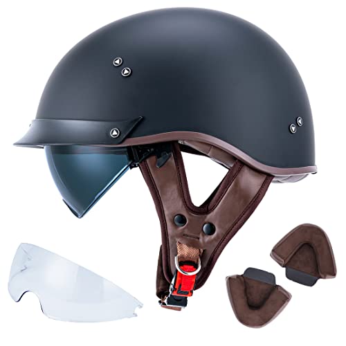 VCOROS Half Helmet Motorcycle DOT Approved Open Face Helmet F07 with Sun Visor and Quick Release Buckle for Adults Men and Women (Matte Black,XL) - Image 1