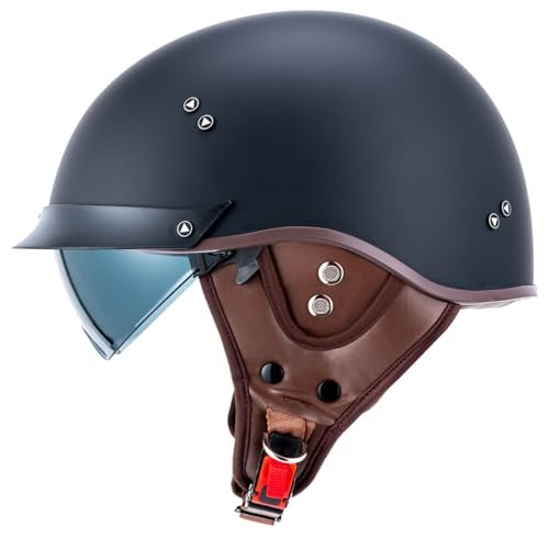 VCOROS Half Helmet Motorcycle DOT Approved Open Face Helmet F07 with Sun Visor and Quick Release Buckle for Adults Men and Women (Matte Black,XL) - Image 2