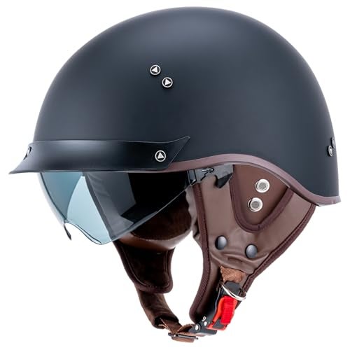 VCOROS Half Helmet Motorcycle DOT Approved Open Face Helmet F07 with Sun Visor and Quick Release Buckle for Adults Men and Women (Matte Black,XL) - Image 3