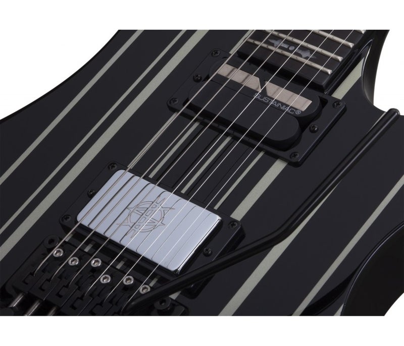 Schecter جيتار كهربائي شيكتر 1741 سينايستر كاستم-س - أسود لامع مع خطوط فضية - Image 4