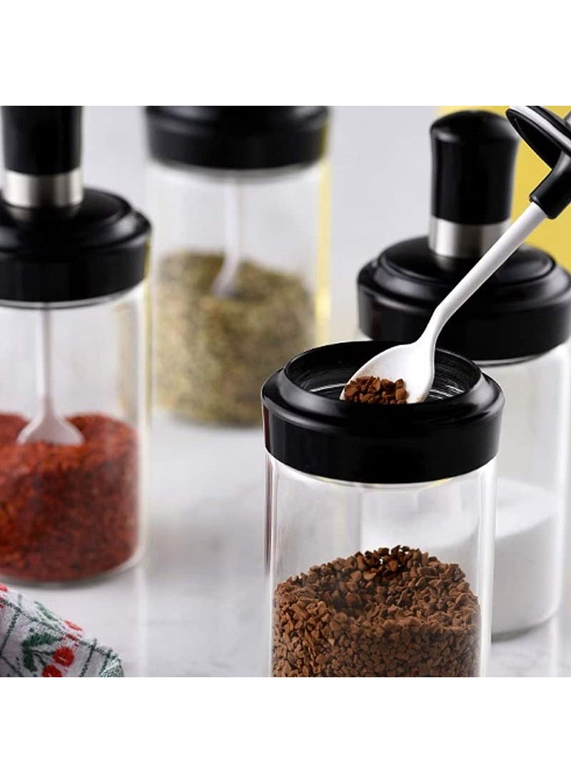 BLINE BLINE Borosilicate Glass Food Storage Spice Salt Sugar Condiment Jar with Spoon and Olive Oil Bottle with Brush Combo for Kitchen Restaurants Airtight Cap Transparent Pack of 2  - Image 5