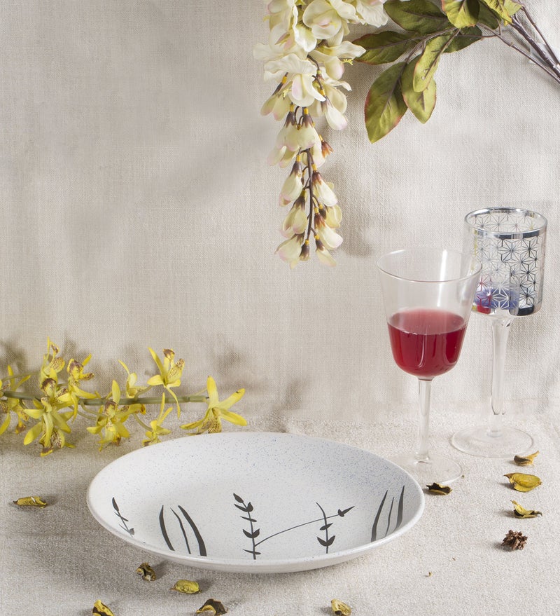 Caffeine Ceramic Handmade Stoneware White Bamboo Quarter Plates 7 inch (set of 10 Dishwasher & Microwave Safe ) - Image 1