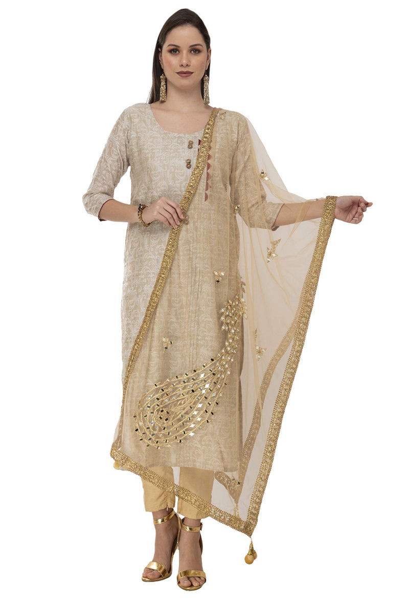 A R Silk Women's Net Shisha Work Dupatta (ARS0310, Golden, Free Size) - Image 1