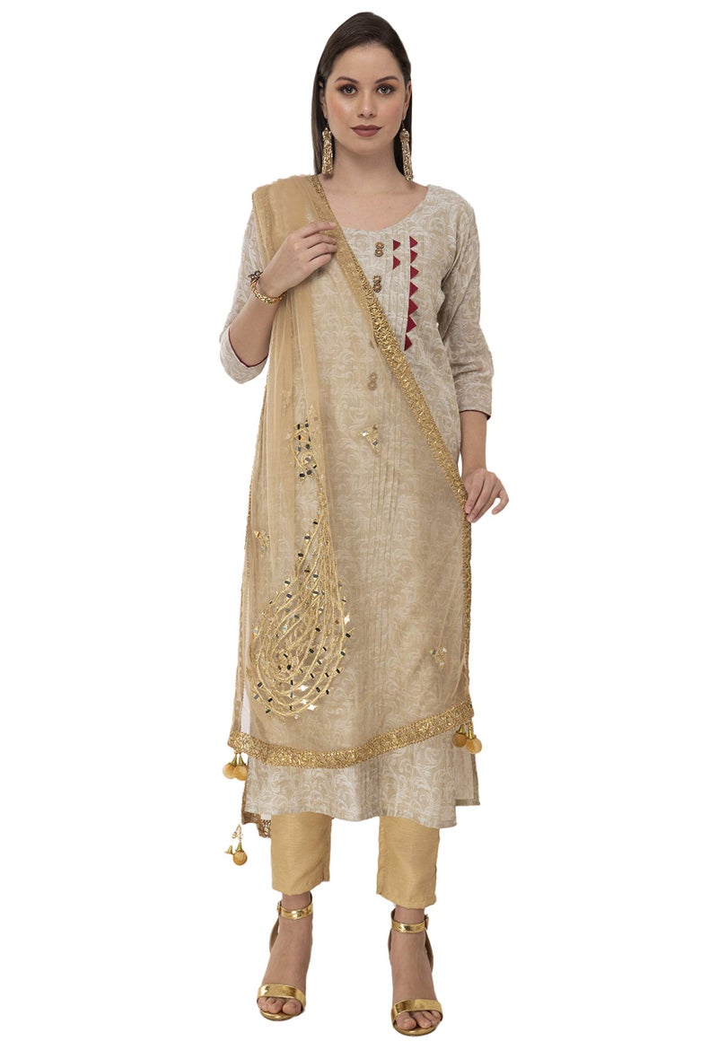 A R Silk Women's Net Shisha Work Dupatta (ARS0310, Golden, Free Size) - Image 5