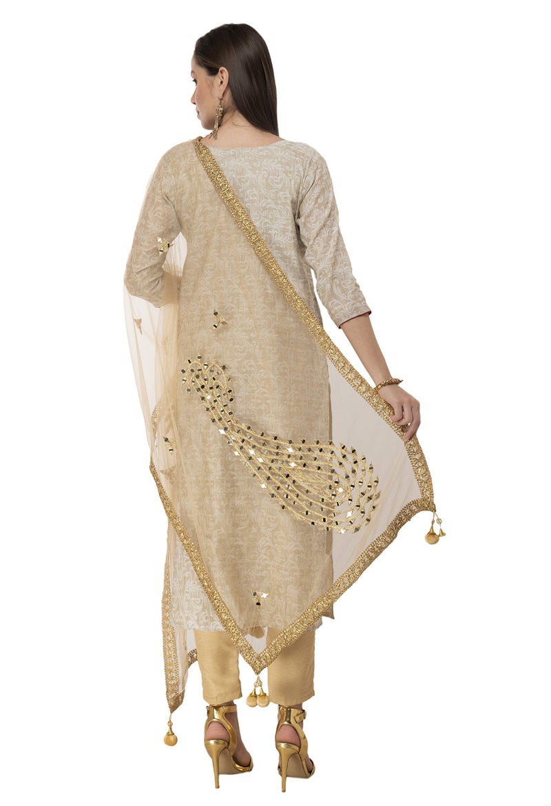 A R Silk Women's Net Shisha Work Dupatta (ARS0310, Golden, Free Size) - Image 2
