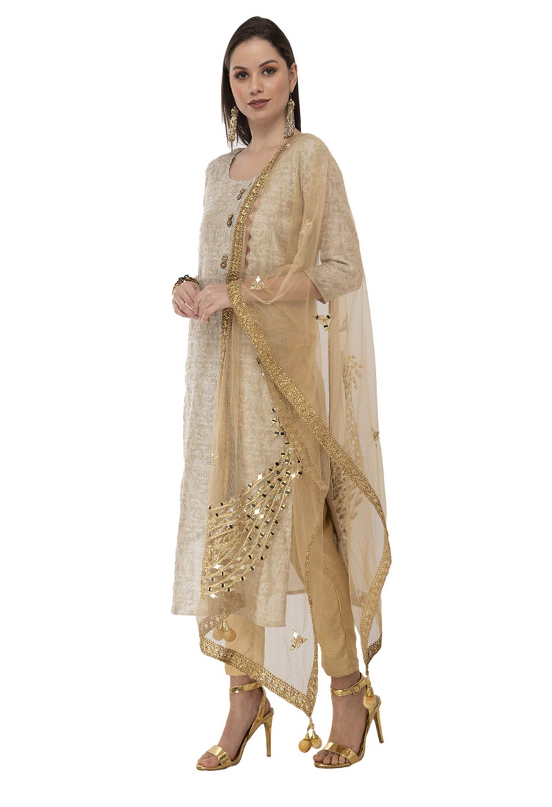 A R Silk Women's Net Shisha Work Dupatta (ARS0310, Golden, Free Size) - Image 3