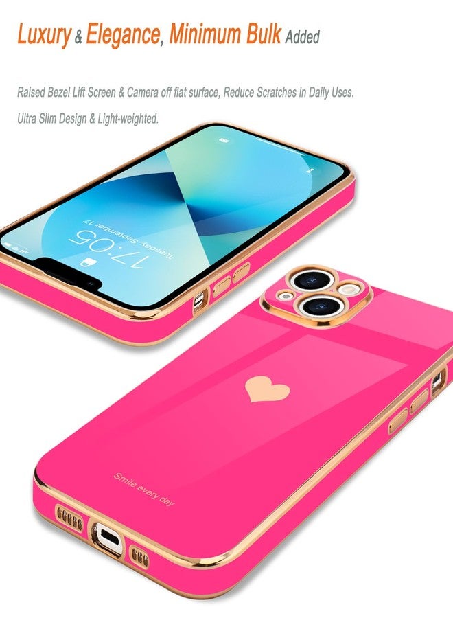 Teageo جراب هاتف Teageo متوافق مع iPhone 13 للنساء والفتيات، بتصميم قلب لطيف فاخر مطلي بالترتر، غطاء خلفي ناعم، حماية كاملة للكاميرا، جراب سيليكون مقاوم للصدمات لهاتف iPhone 13، لون وردي فاقع - Image 3
