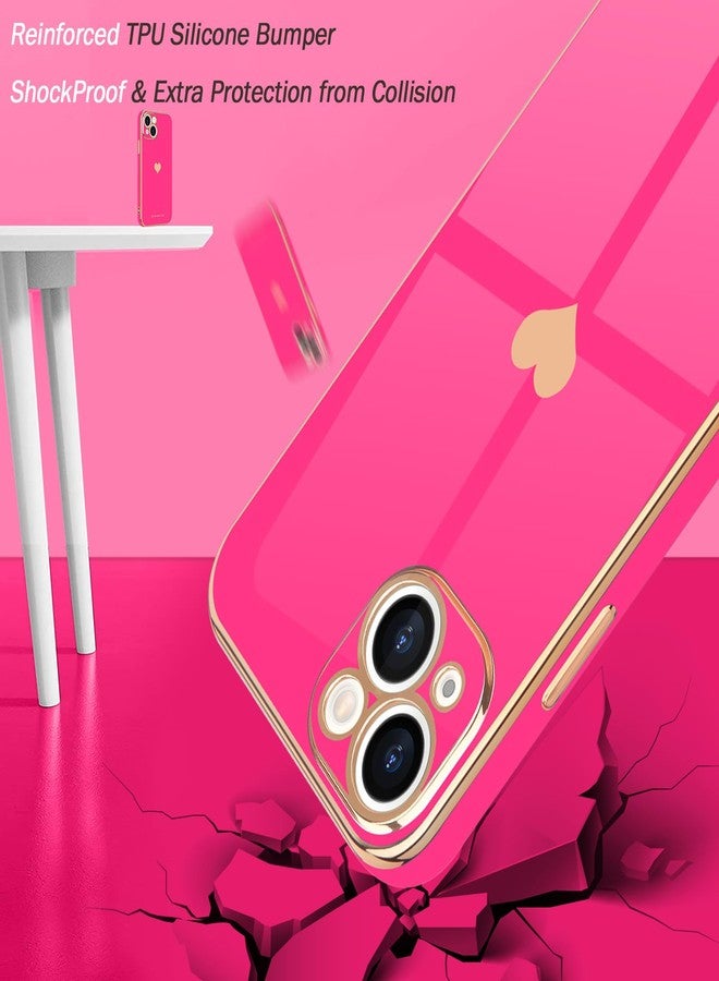 Teageo جراب هاتف Teageo متوافق مع iPhone 13 للنساء والفتيات، بتصميم قلب لطيف فاخر مطلي بالترتر، غطاء خلفي ناعم، حماية كاملة للكاميرا، جراب سيليكون مقاوم للصدمات لهاتف iPhone 13، لون وردي فاقع - Image 4