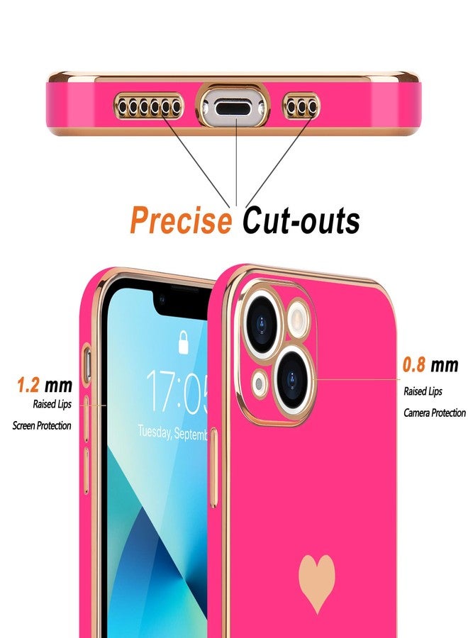 Teageo جراب هاتف Teageo متوافق مع iPhone 13 للنساء والفتيات، بتصميم قلب لطيف فاخر مطلي بالترتر، غطاء خلفي ناعم، حماية كاملة للكاميرا، جراب سيليكون مقاوم للصدمات لهاتف iPhone 13، لون وردي فاقع - Image 2