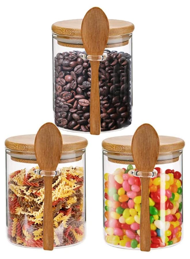 erorex جرار بغطاء محكم وملعقة، جرار زجاجية لتخزين الطعام، حاويات الشوفان طوال الليل مع الأغطية، جرار مطبخ زخرفية للقهوة/الشاي/السكر/التوابل، حاويات ملح الحمام 15 أونصة/450 مل - Image 1