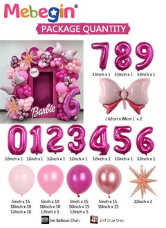 MEBEGIN Barbie Series Bow Birthday Balloons Set for Birthday Decorations include 32 inch Number 0-9 Foil Ballons,2pcs 62*88cm Bow,100+ Different Size Ballons and Other Accessories, for Boys Girls' Party  - Image 3