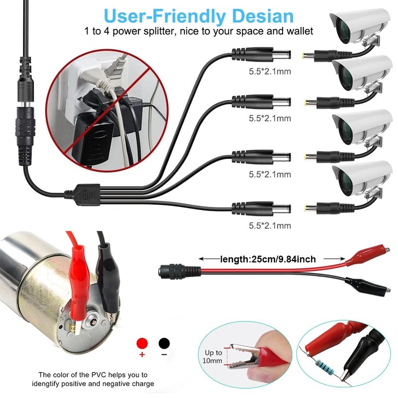 Wefomey مزود طاقة عالمي 3V~24V 6A 144W قابل للتعديل متغير 3V 5V 9V 12V 18V 20V 24V محول شاحن AC/DC ، 100V-240V AC إلى DC مع 14 رأس ، محول قطبية وكابل تقسيم طاقة 4 طرق - Image 5