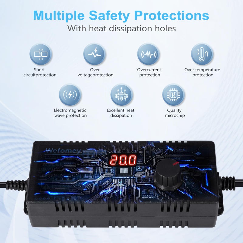 Wefomey مزود طاقة عالمي 3V~24V 6A 144W قابل للتعديل متغير 3V 5V 9V 12V 18V 20V 24V محول شاحن AC/DC ، 100V-240V AC إلى DC مع 14 رأس ، محول قطبية وكابل تقسيم طاقة 4 طرق - Image 3