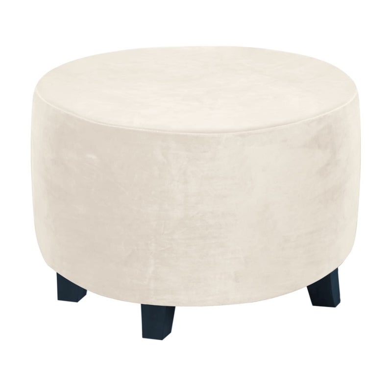 H.VERSAILTEX HVERSAILTEX Round Ottoman Covers Slipcover Footstool Protector Storage Stool Covers Stretch with Elastic Bottom Feature Real Velvet Plush Fabric Medium Ivory 