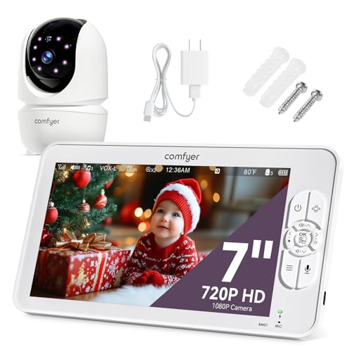Comfyer Baby Monitor with Camera and Audio, 7" 720P HD Video Baby Monitor No WiFi, 6000mAh Battery, VOX Mode, Auto Night Vision, Hack Proof, Remote PTZ - Image 1