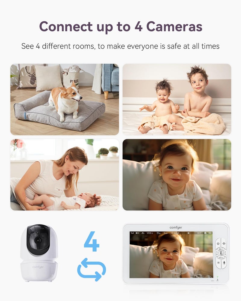 Comfyer Baby Monitor with Camera and Audio, 7" 720P HD Video Baby Monitor No WiFi, 6000mAh Battery, VOX Mode, Auto Night Vision, Hack Proof, Remote PTZ - Image 5