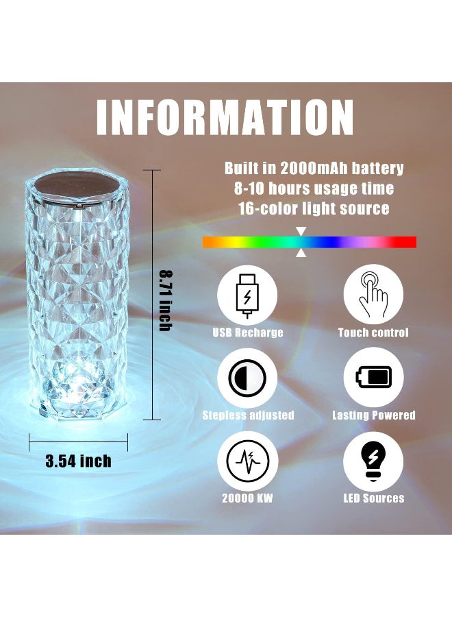 Crystal Diamond Table Lamp RGB 16 Colors USB Charging Touch Lamp Bedside Night Light With Remote Control Acrylic Rose Rays Led Ambient Mood Lamp For Bedroom Living Room Guest Room And Restaurant - Image 4