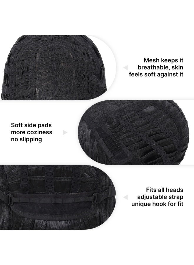 ShineDown 12 inch Bob Wig with Bangs, Heat-Resistant Synthetic Fiber Headband Hairpiece, Lightweight and Straight for Daily Wear and Occasions - Image 3