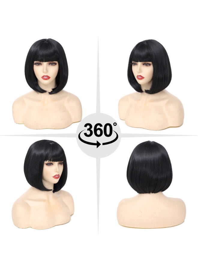 ShineDown 12 inch Bob Wig with Bangs, Heat-Resistant Synthetic Fiber Headband Hairpiece, Lightweight and Straight for Daily Wear and Occasions - Image 5