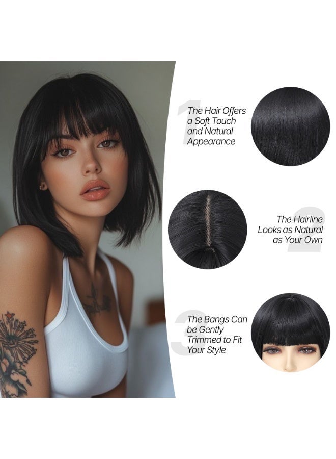 ShineDown 12 inch Bob Wig with Bangs, Heat-Resistant Synthetic Fiber Headband Hairpiece, Lightweight and Straight for Daily Wear and Occasions - Image 4