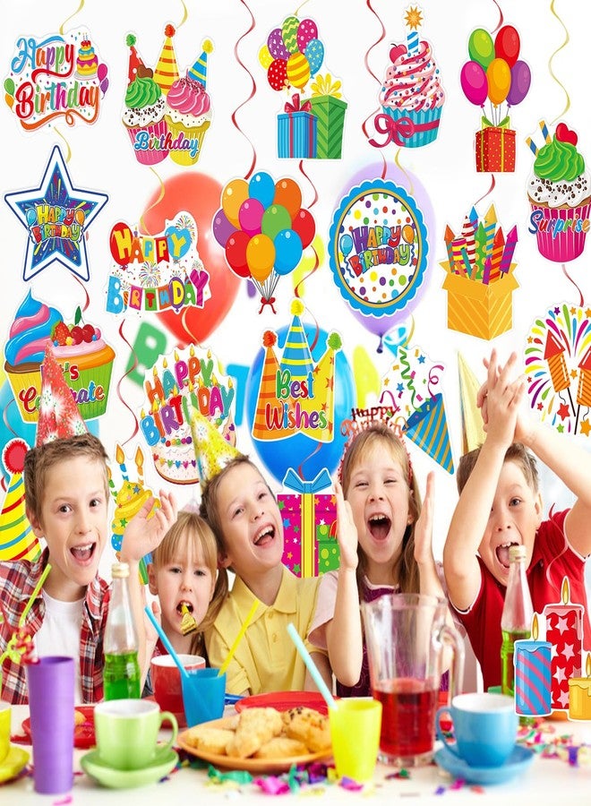 Runloon 40Pcs Birthday Hanging Swirl Decorations, Colorful Cupcake Balloons Hat Sign Swirl Decor Happy Birthday Hanging Ornaments for Boy Girl Kid Party Supplies - Image 2