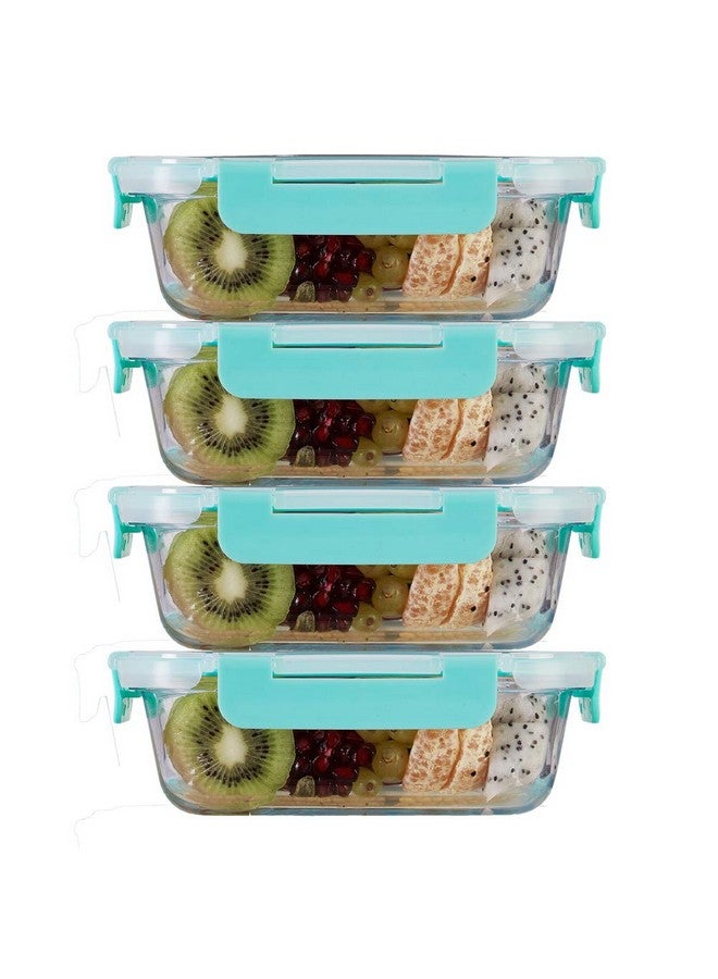 Allo Allo Foodsafe Glass Containers With Lids With Break Free Lock, Oven Microwave Safe Containers, High Borosilicate Meal Prep Glass Food Storage Containers For Kitchen, Set Of 4, 640Ml - Transparent  - Image 1