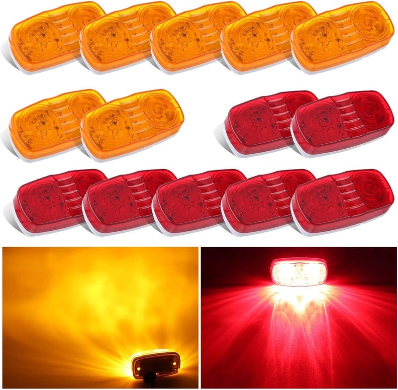 VINAUO Trailer Marker LED Clearance Lights - 14X Double Bullseye 7 Red & 7 Amber 12 LED Side Marker Light Indicator - Image 1
