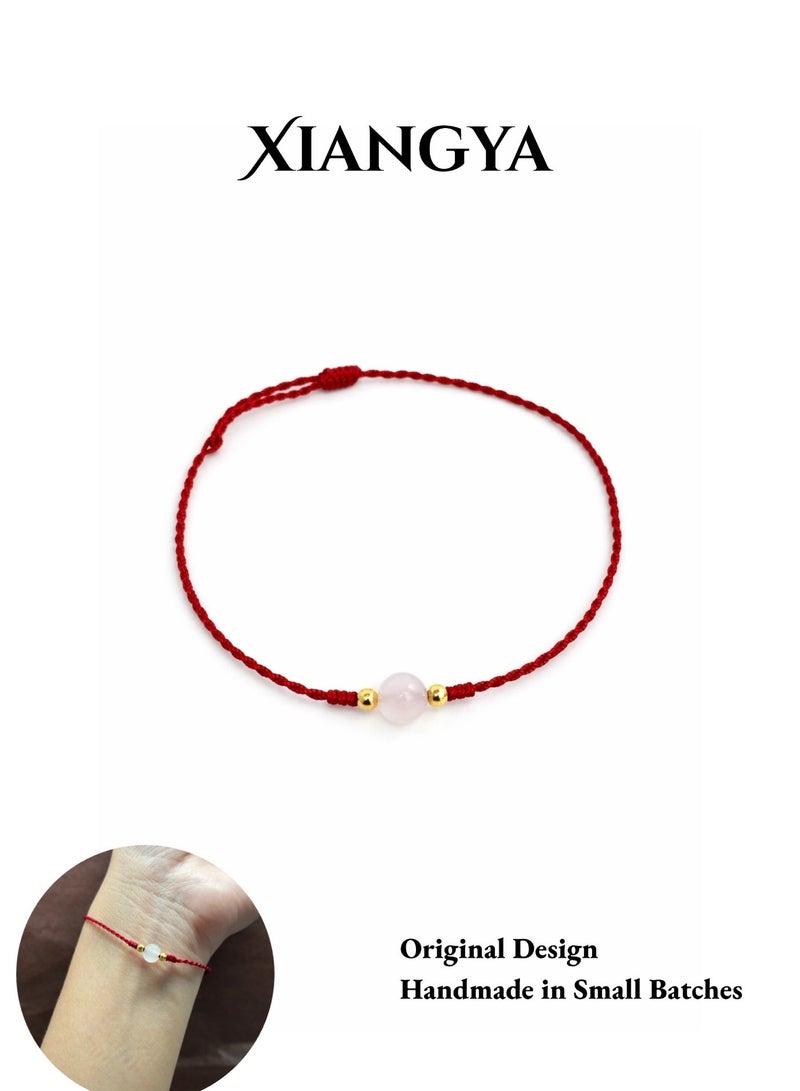 XIANGYA Red Bracelet String Bracelet for Women, Adjustable Lucky Rope with White Jade Glass Bead & Gold Accents, Handmade Minimalist Friendship Bracelet Gift for Her - Image 1