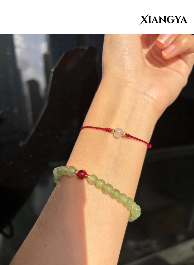 XIANGYA Red Bracelet String Bracelet for Women, Adjustable Lucky Rope with White Jade Glass Bead & Gold Accents, Handmade Minimalist Friendship Bracelet Gift for Her - Image 5