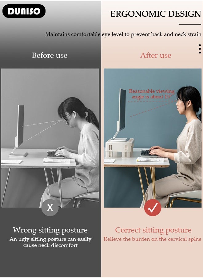 DUNISO Computer Monitor Stand Riser, Save Space Desk Organizer with Non-slip Base,Adjustable Height Computer Monitor Stand for Desktopand All Flat Screen Display,Desktop Monitor Stands for Home Office Computer Laptop  - Image 3