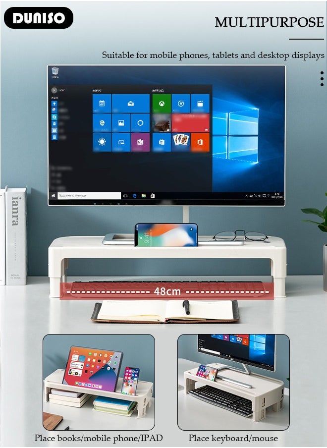 DUNISO Computer Monitor Stand Riser, Save Space Desk Organizer with Non-slip Base,Adjustable Height Computer Monitor Stand for Desktopand All Flat Screen Display,Desktop Monitor Stands for Home Office Computer Laptop  - Image 5