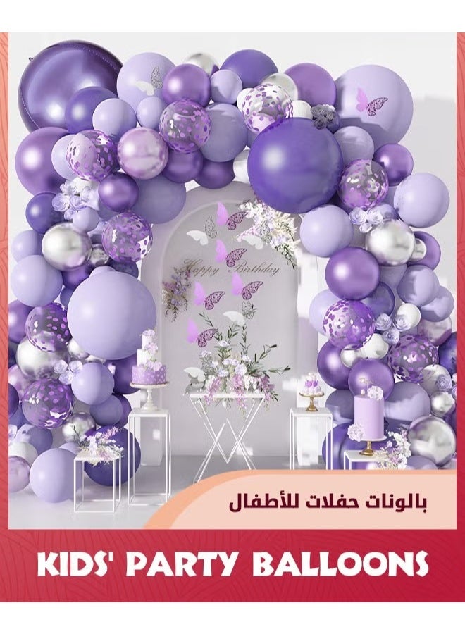 EETU Purple Balloon Garland Kit,145 Pcs Pastel Purple Balloons Arch Kit+12 Pcs erfly Stickers,Lavender Purple Confetti Metallic Balloon,For Baby Shower Girls Birthday Wedding Party Decoration - Image 1