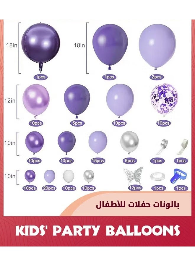 EETU Purple Balloon Garland Kit,145 Pcs Pastel Purple Balloons Arch Kit+12 Pcs erfly Stickers,Lavender Purple Confetti Metallic Balloon,For Baby Shower Girls Birthday Wedding Party Decoration - Image 2