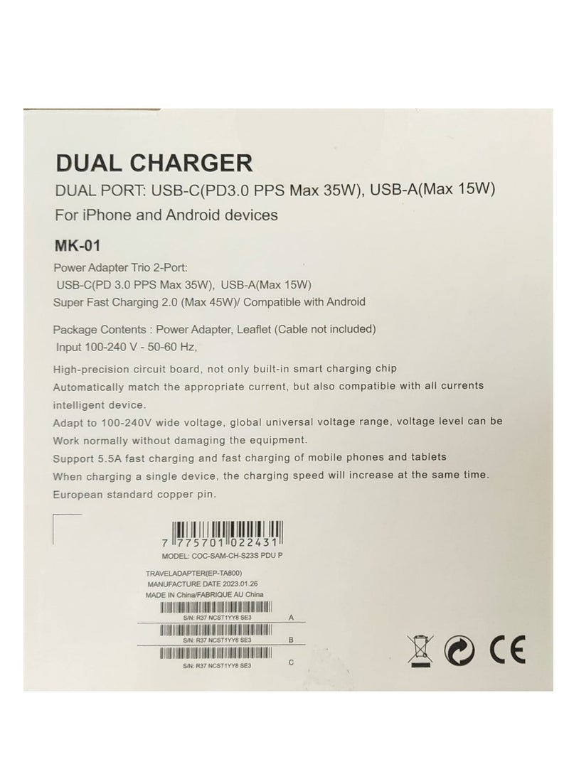 Marrkhor - SUPER FAST 35W PD Adapter USB-C USB-A WITH CABLE - Image 1