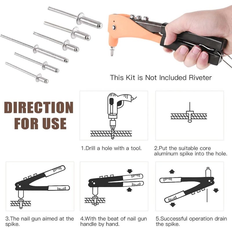 GENERASIS طقم مسامير ألومنيوم عمياء بحجم 6 مع طقم غسالات مسطحة عادية بحجم 3 | مسامير POP + غسالات | مسامير POP المعدنية وغسالات مسطحة (مسامير عمياء + غسالة زنك - 600 قطعة) - Image 5