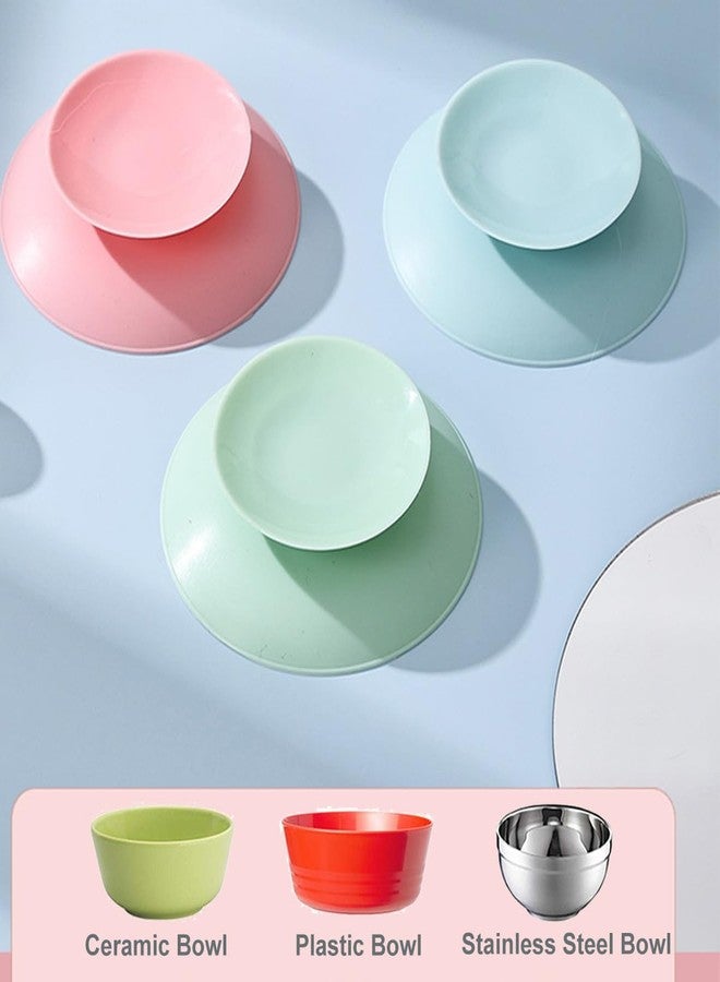 ZAAWUUT 3-Piece Tableware Suction Cups,Double Sided Tableware Fixing Pad for Plate Bowl Dish,Portable Utensil Rest Sucker Cup Tray, Pink Green Blue - Image 4
