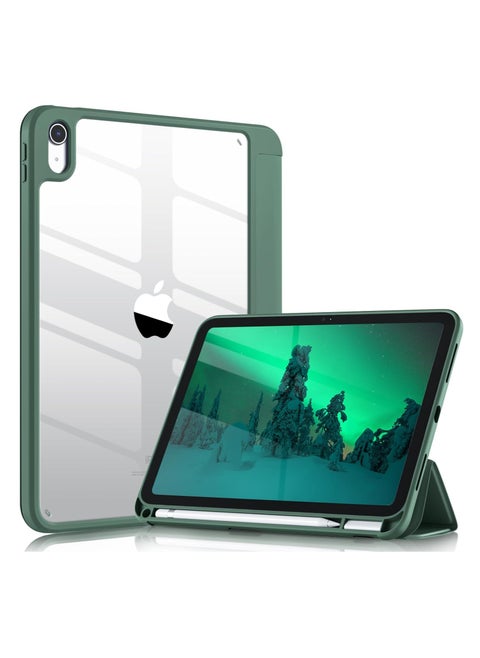 Case Compatible with iPad (A16) 11th Generation 2025/10.9 with Pencil Holder, Smart Trifold Cover with Soft TPU, Auto Wake/Sleep, Clear green