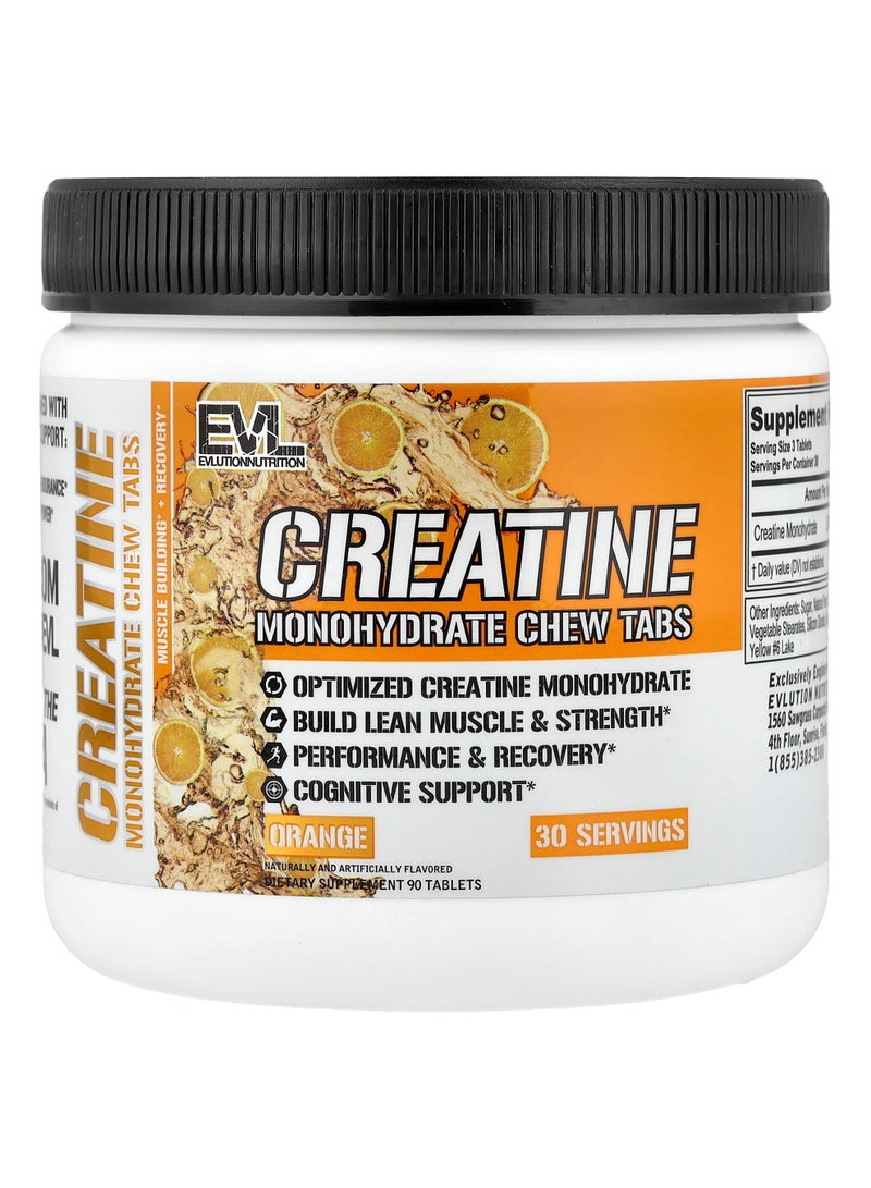 EVLUTION NUTRITION Creatine Monohydrate Chew Tabs, Orange, 90 Tablets