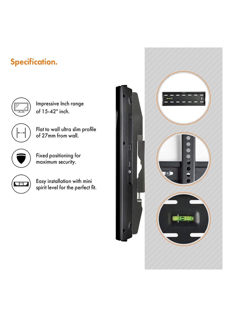 15-42 Inch TV Wall Bracket – Flat to Wall Mount for VESA Compatible Screens, 40kg Weight Capacity - Image 5