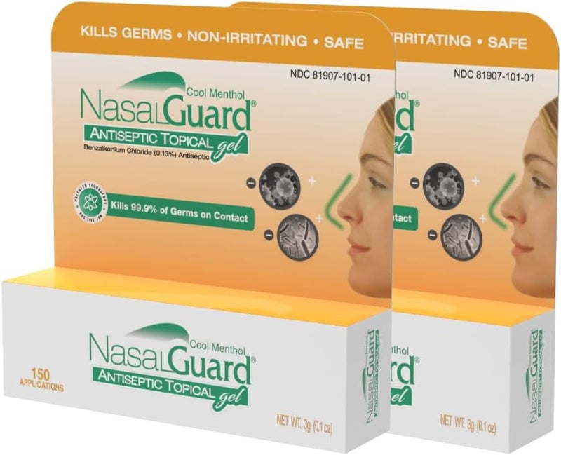Antiseptic Topical Gel - Kills 99.9% of Germs - Patented Positive Ion Technology, Non-irritating, Safe for Daily use - Over 150 Applications Per Tube, (3 Grams) Cool Menthol - Pack of 2